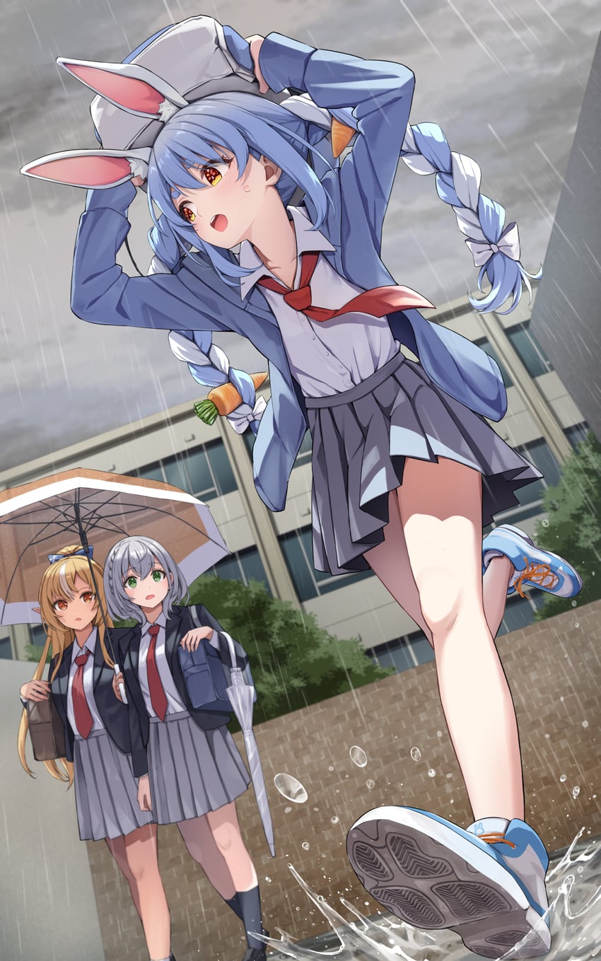 usada pekora, shirogane noel, and shiranui flare (hololive) drawn by summer_tail720
