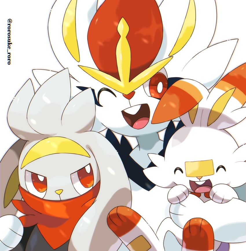 scorbunny, cinderace, and raboot (pokemon) drawn by rorosuke