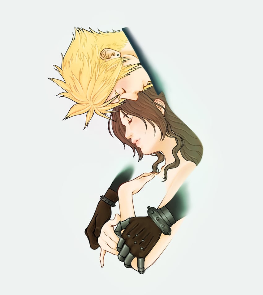 cloud strife and aerith gainsborough (final fantasy and 2 more) drawn by wallyata1991
