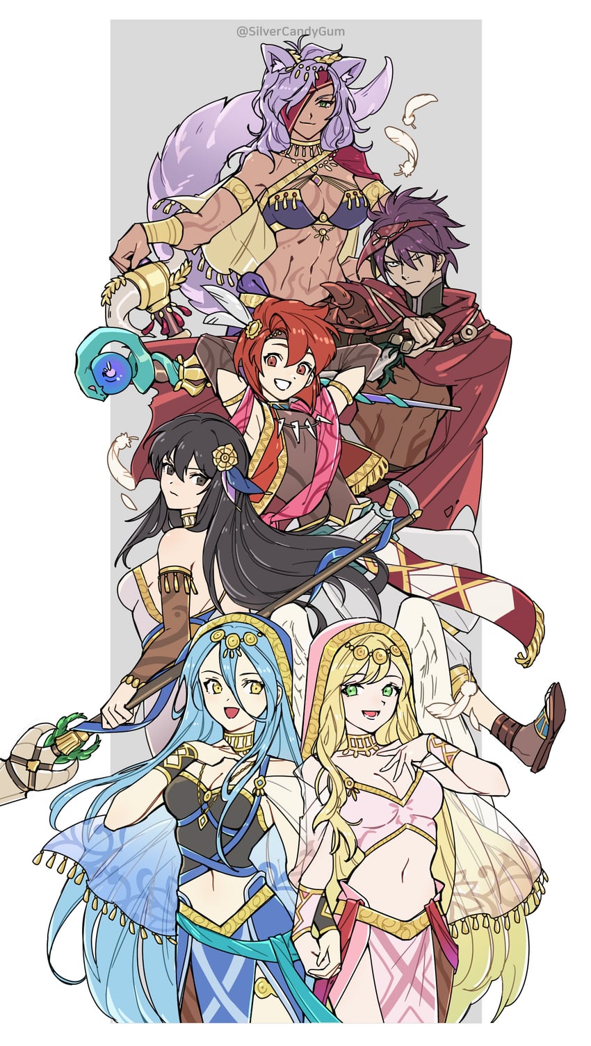 azura, leanne, karla, nailah, xane, and 1 more (fire emblem and 6 more) drawn by silvercandy_gum