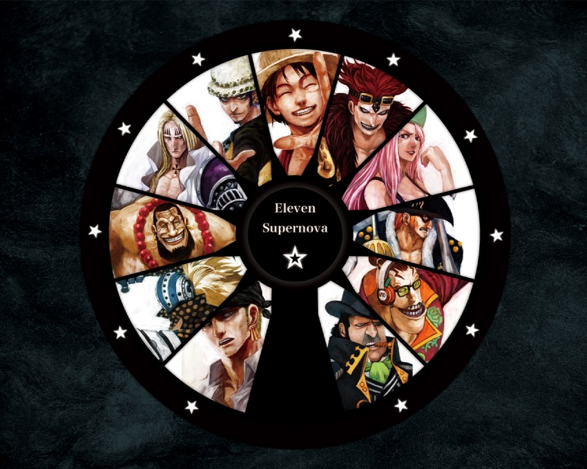 monkey d. luffy, roronoa zoro, trafalgar law, eustass kid, jewelry bonney, and 6 more (one piece) drawn by lack