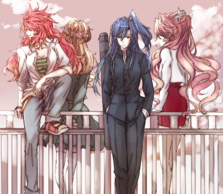 kazanari tsubasa, maria cadenzavna eve, amou kanade, and serena cadenzavna eve (senki zesshou symphogear) drawn by rhapsode