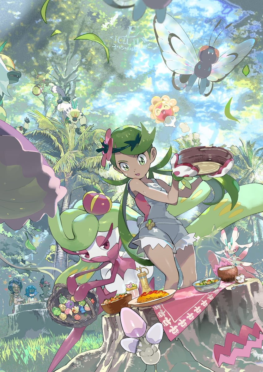 lana, mallow, butterfree, kiawe, tsareena, and 9 more (pokemon and 1 more) drawn by e_volution