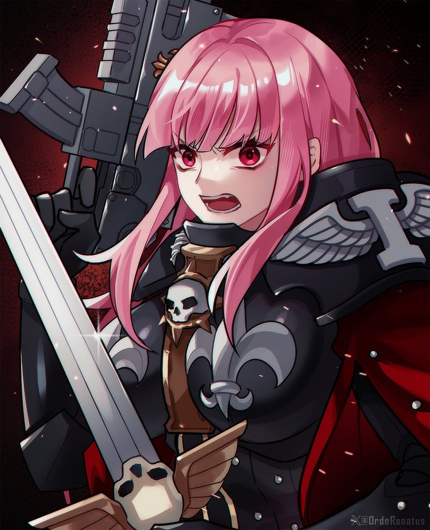 mori calliope and adepta sororitas (hololive and 2 more) drawn by ordo_renatus