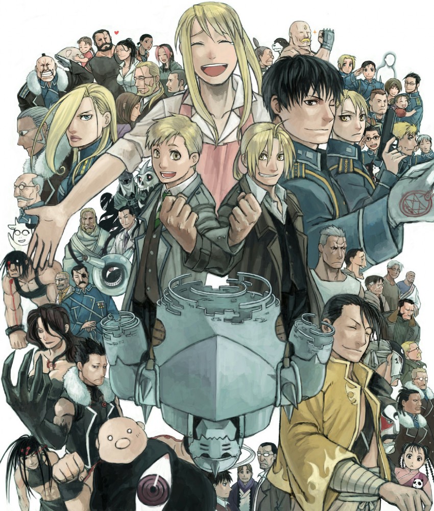 edward elric, alphonse elric, winry rockbell, riza hawkeye, roy mustang, and 47 more (fullmetal alchemist) drawn by mukuo
