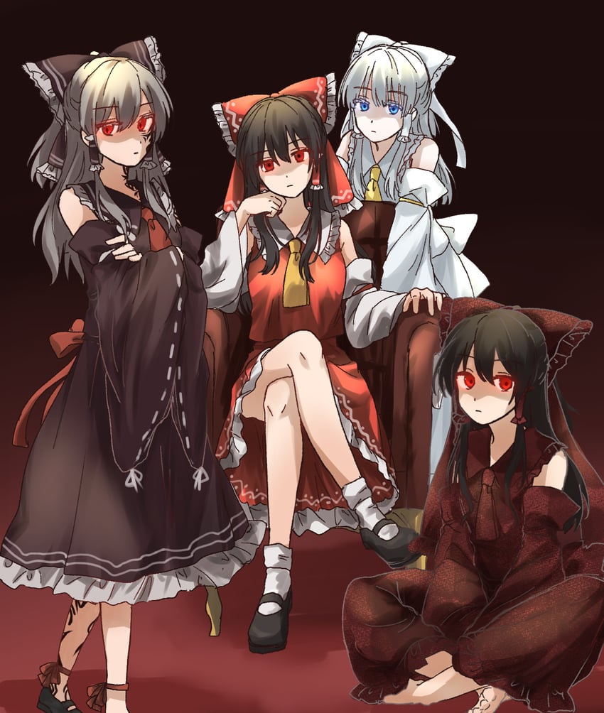 hakurei reimu, maga-reimu, onimiko, white-reimu, and honki-reimu (touhou and 1 more) drawn by reimu_tyuki