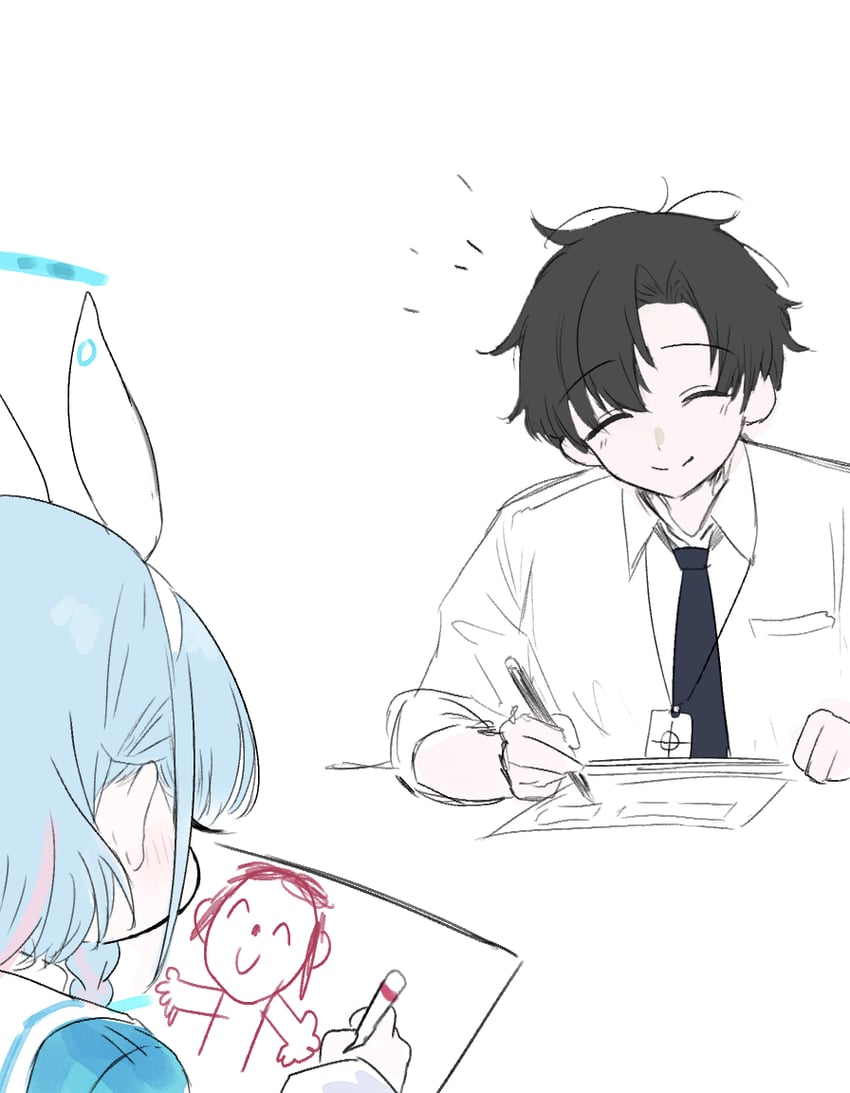 sensei, doodle sensei, and arona (blue archive and 1 more) drawn by ran_(bearsoymilk)