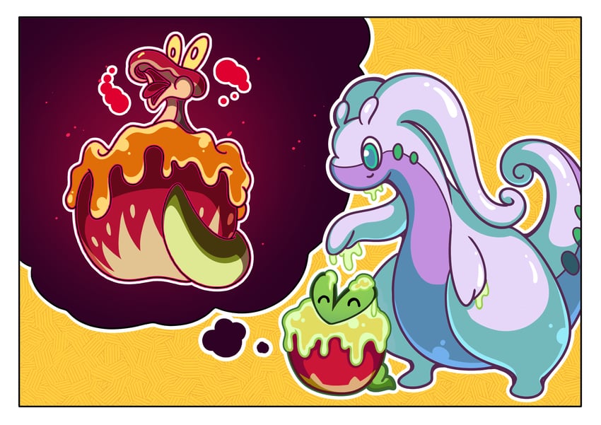 applin, goodra, appletun, flapple, and gigantamax flapple/appletun (pokemon) drawn by fukidashi_cotton