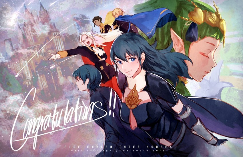 female byleth, edelgard von hresvelg, dimitri alexandre blaiddyd, male byleth, claude von riegan, and 1 more (fire emblem and 1 more) drawn by krazehkai