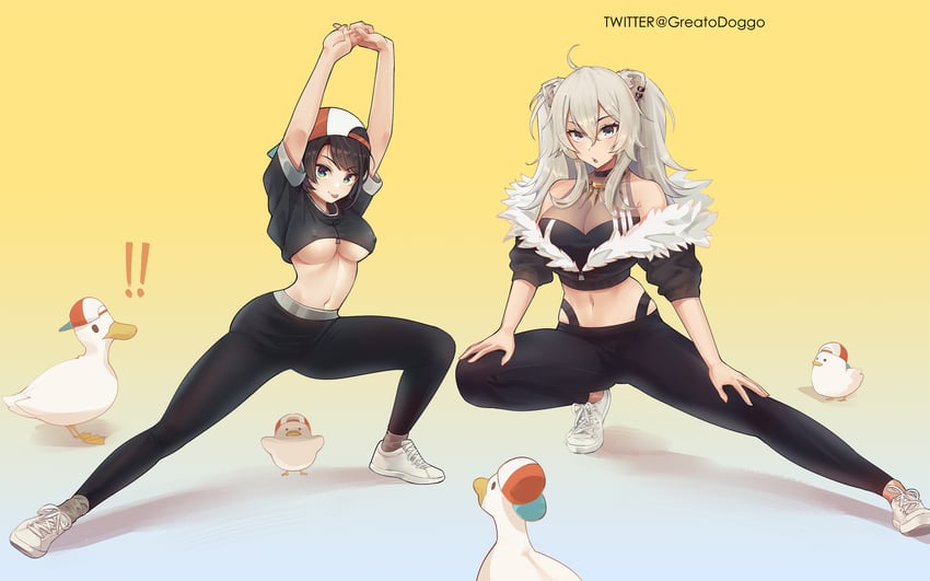 oozora subaru, shishiro botan, and subaru duck (hololive) drawn by greatodoggo