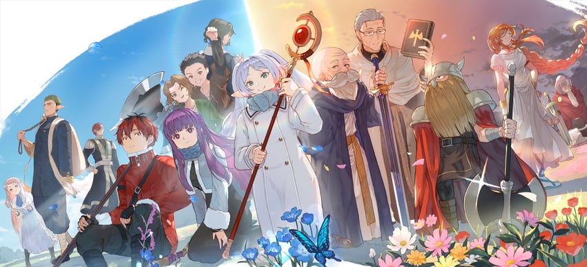 frieren, fern, stark, himmel, eisen, and 9 more (sousou no frieren) drawn by ve_0ekaki