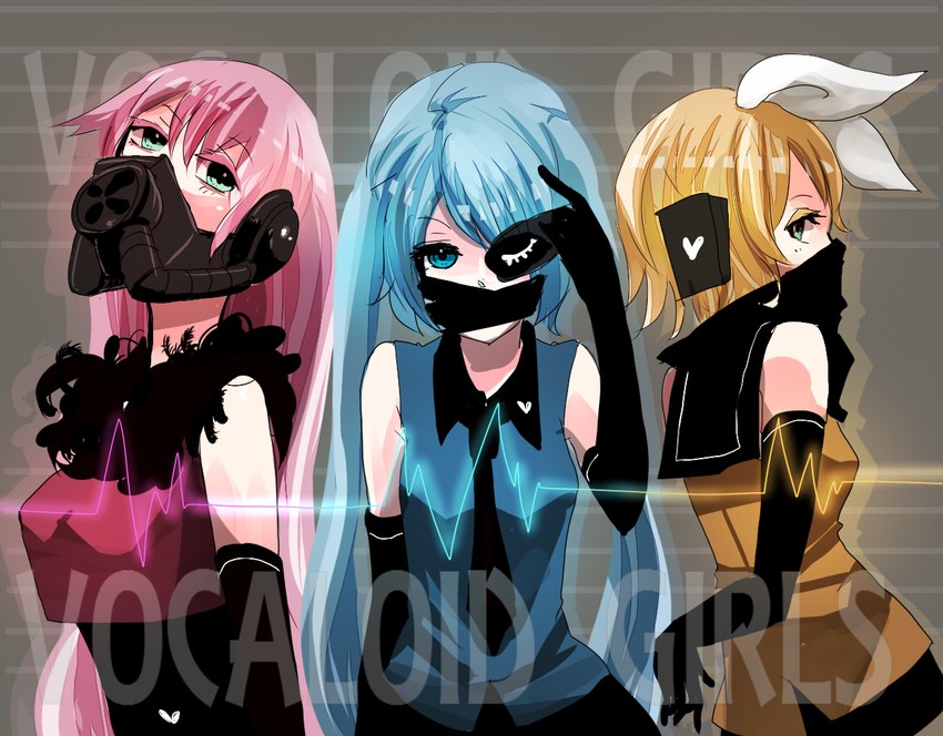 hatsune miku, kagamine rin, and megurine luka (vocaloid) drawn by koniro