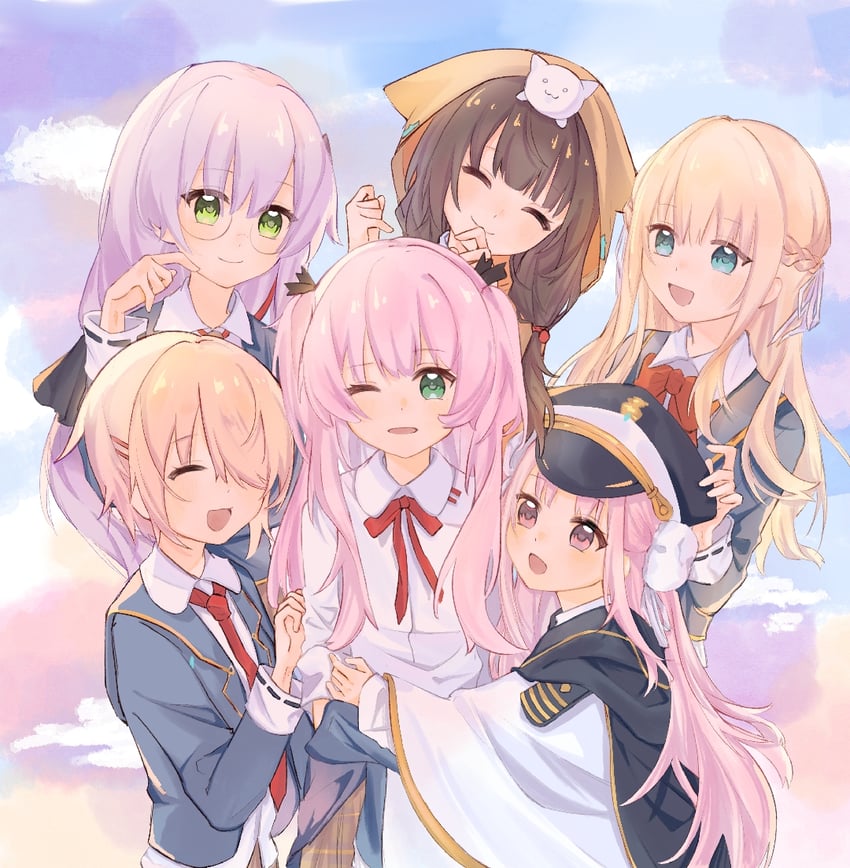 kayamori ruka, izumi yuki, asakura karen, toujou tsukasa, aikawa megumi, and 1 more (heaven burns red) drawn by shuangli