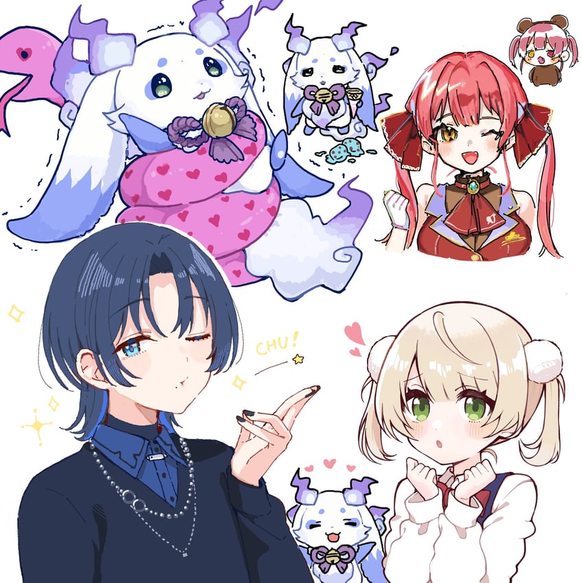 houshou marine, shigure ui, hiodoshi ao, houshou kumarine, and lunlun (hololive and 3 more) drawn by hiodoshi_ao_(artist), houshou_marine_(artist), lunlun_(artist), and shigure_ui