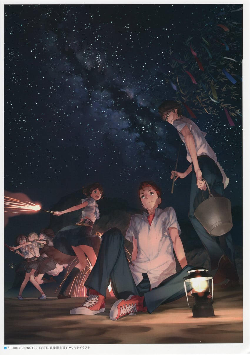 senomiya akiho, koujiro frau, yashio kaito, daitoku junna, yukifune airi, and 1 more (robotics;notes) drawn by fukuda_tomonori