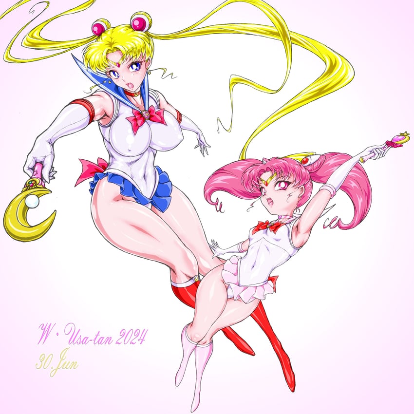 tsukino usagi, sailor moon, chibi usa, and sailor chibi moon (bishoujo senshi sailor moon) drawn by vyz03110