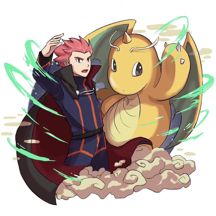 dragonite and lance (pokemon and 1 more) drawn by imasara_maki