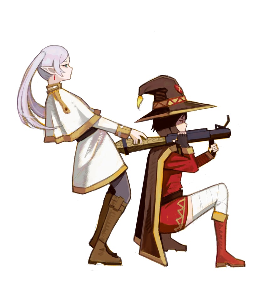 frieren and megumin (kono subarashii sekai ni shukufuku wo! and 1 more) drawn by xyanaid