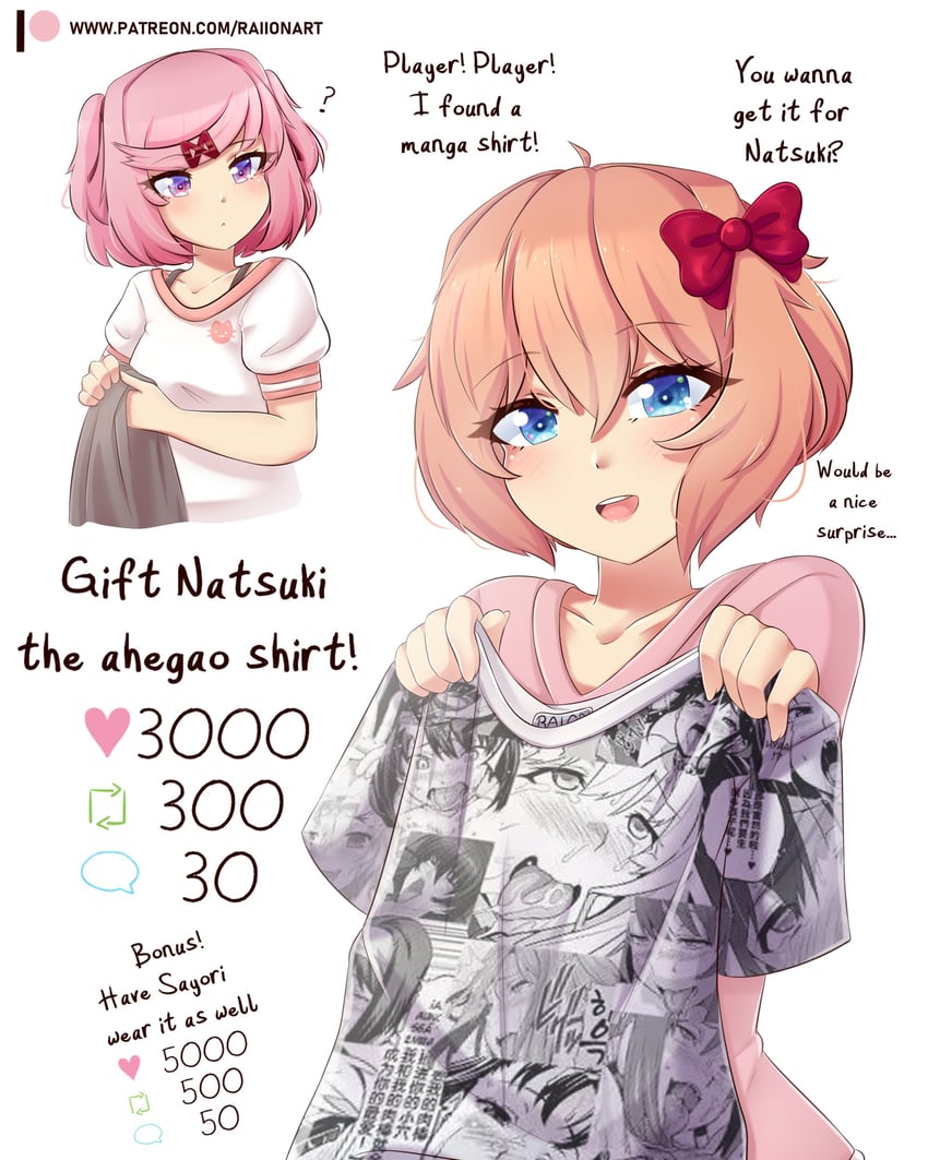 natsuki and sayori (doki doki literature club) drawn by raion_(raionart)