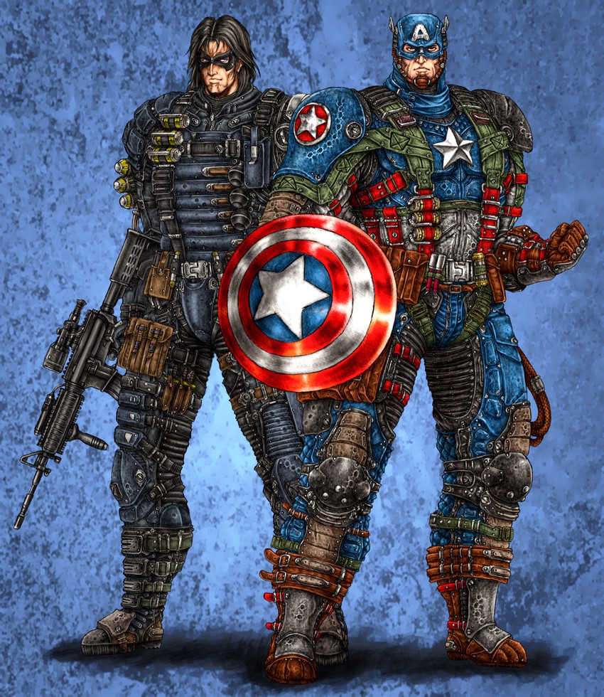 captain america and bucky barnes (marvel) drawn by byakuren_(midwood)