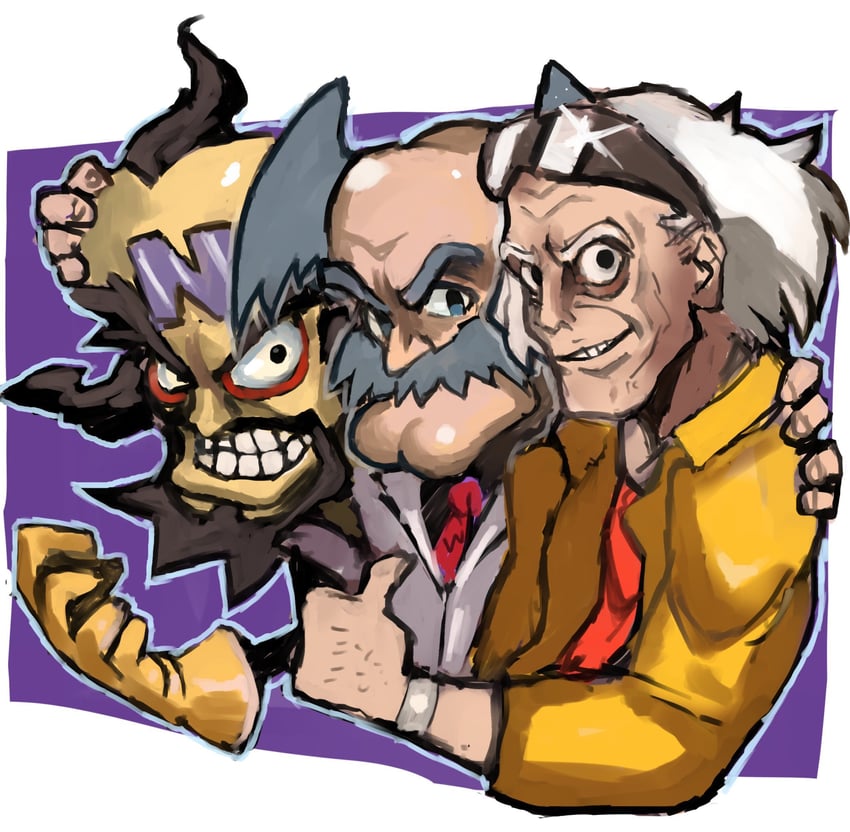 dr. wily, emmett brown, and neo cortex (mega man and 2 more) drawn by dakusuta