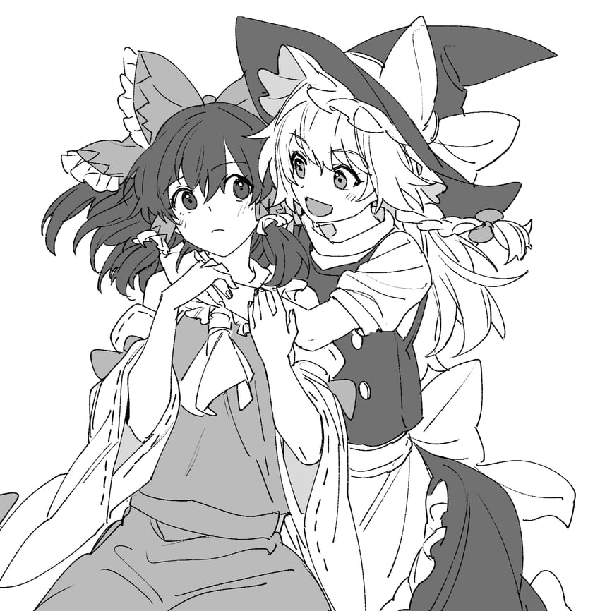 hakurei reimu and kirisame marisa (touhou) drawn by mero_(starfish_jcs)