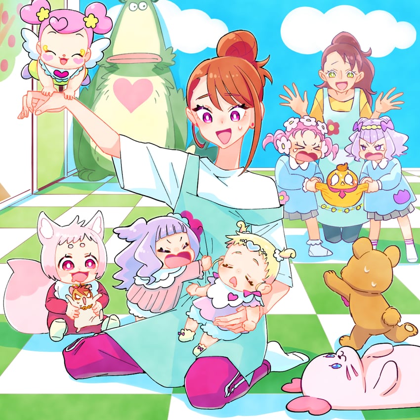 hijiri ageha, yuunagi tsubasa, ellee-chan, ruru amour, mofurun, and 8 more (precure and 7 more) drawn by ton_(ton39342104)