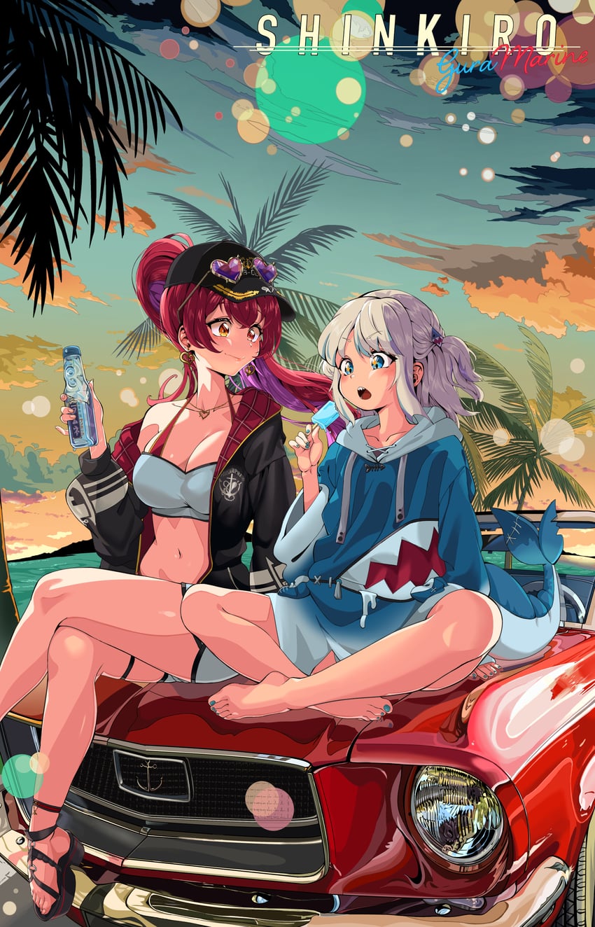 gawr gura and houshou marine (hololive and 2 more) drawn by snarkhunt