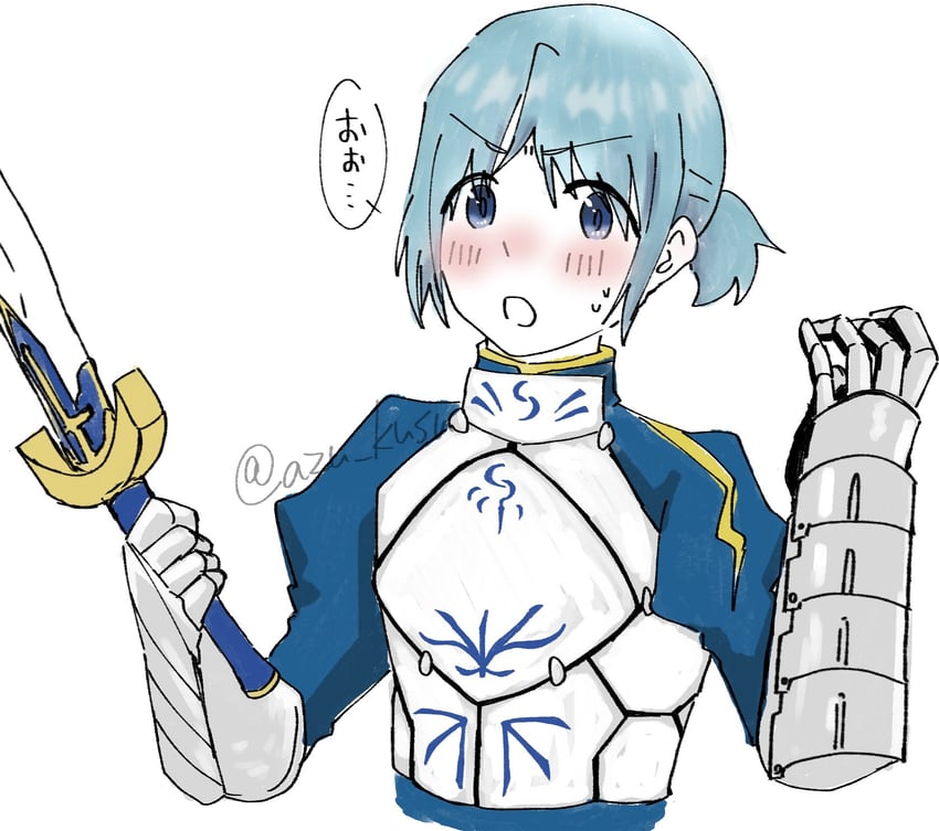 artoria pendragon, miki sayaka, and saber (fate and 2 more) drawn by azu_kusu