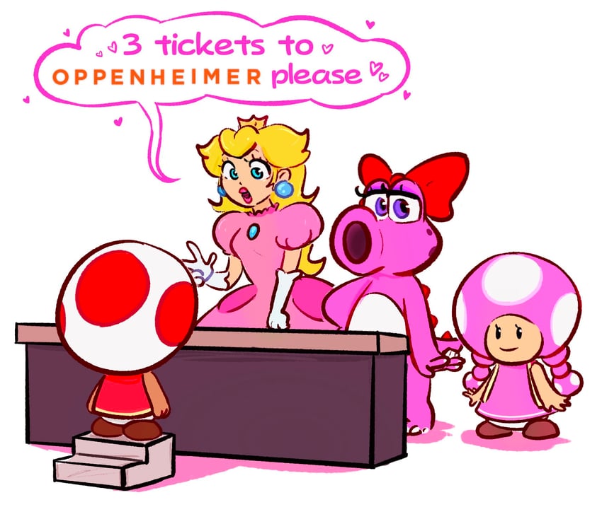 princess peach, toad, red toad, toadette, and birdo (mario and 1 more) drawn by kairy_draws