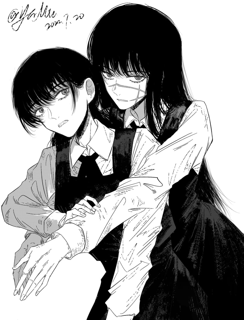 yoru and mitaka asa (chainsaw man) drawn by yumu_(8181018)
