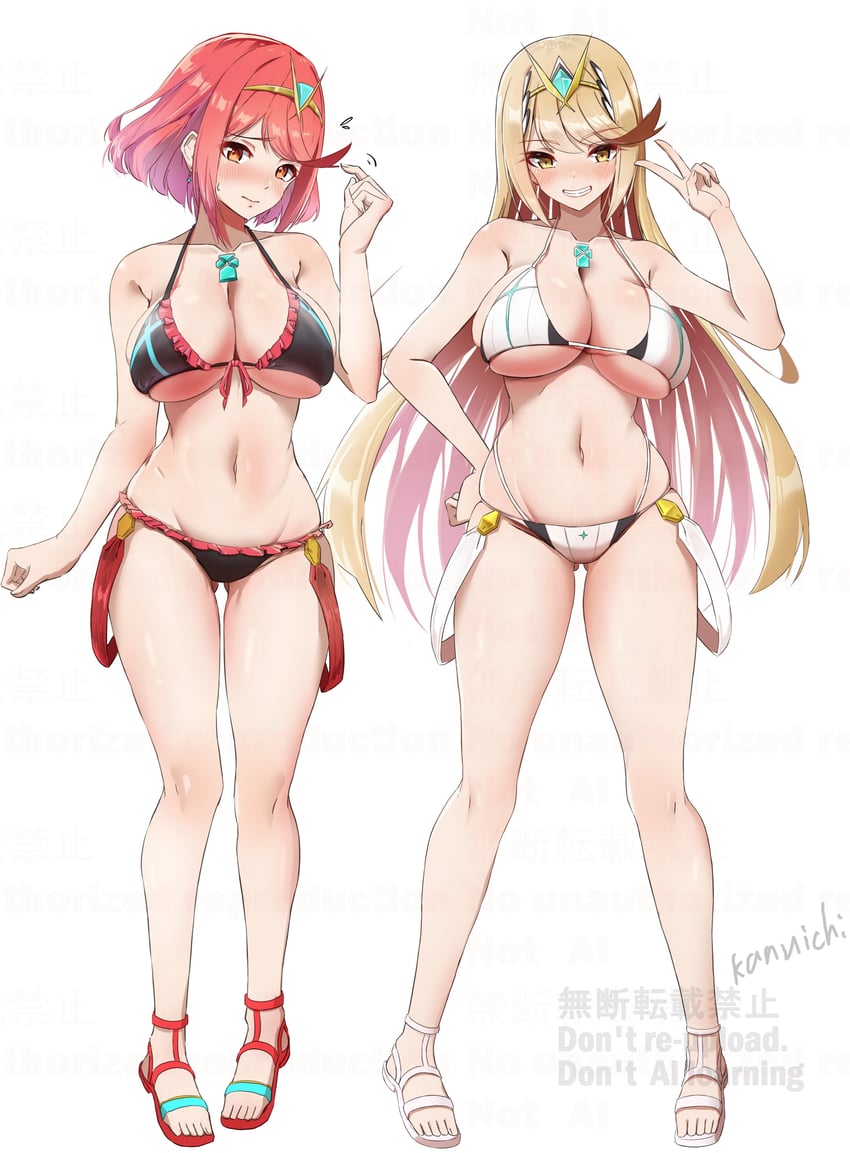 pyra and mythra (xenoblade chronicles and 1 more) drawn by kanuici336