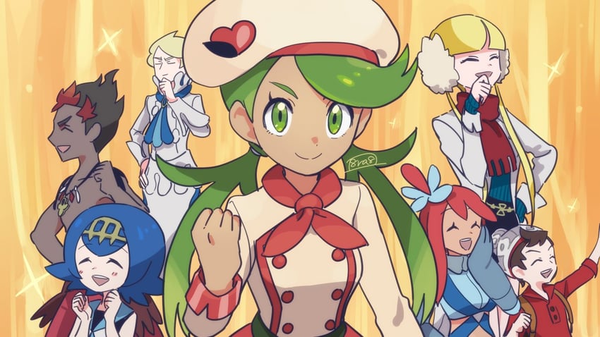 lana, skyla, victor, kiawe, siebold, and 2 more (pokemon and 6 more) drawn by haraya