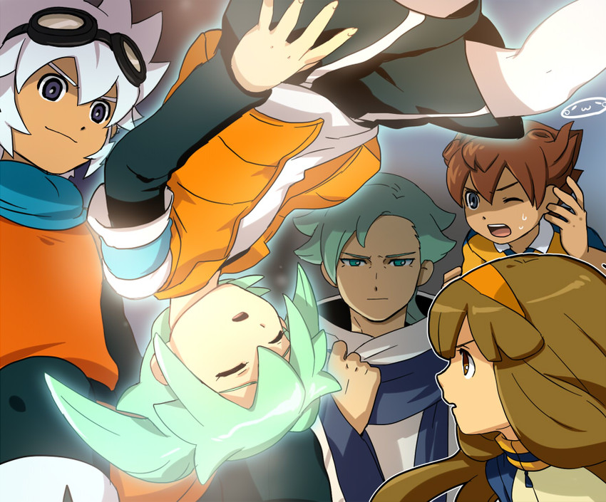 matsukaze tenma, fei rune, nanobana kinako, saryuu evan, and asurei rune (inazuma eleven and 2 more) drawn by mizuhara_aki