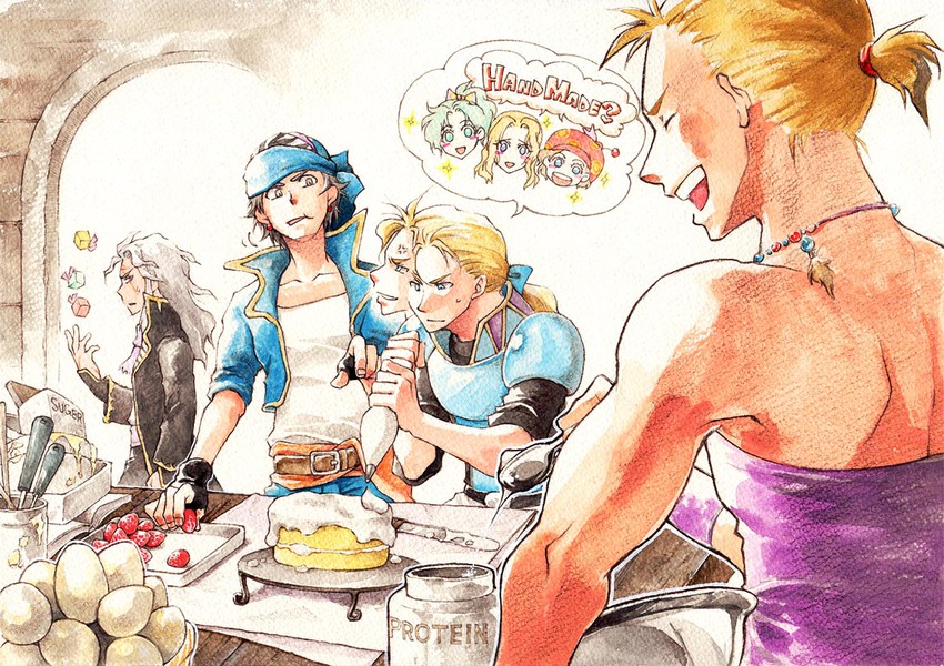 terra branford, celes chere, locke cole, relm arrowny, edgar roni figaro, and 2 more (final fantasy and 1 more) drawn by da-vesita