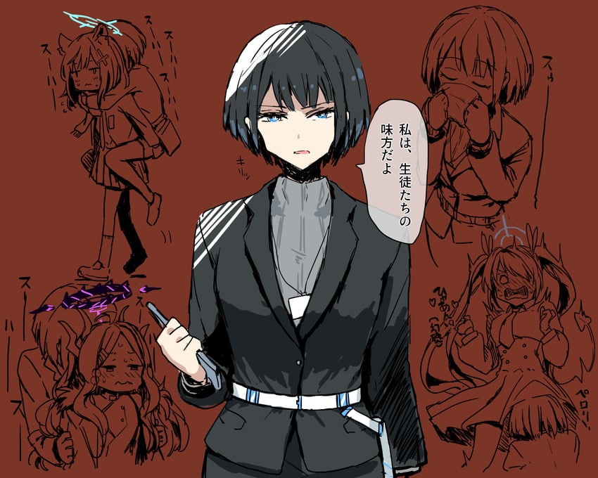 sensei, hina, shiroko, iori, and female sensei (blue archive) drawn by frozen_oyu