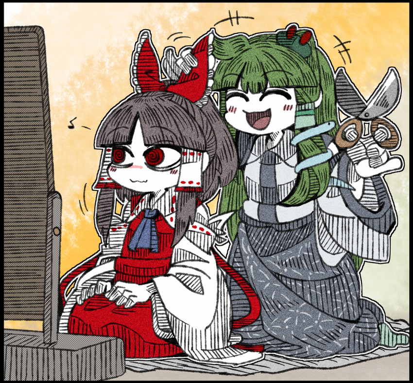 hakurei reimu and kochiya sanae (touhou) drawn by suenari_(peace)