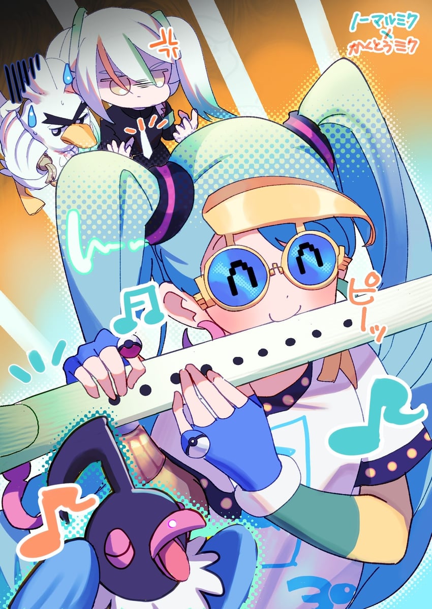 hatsune miku, sirfetch'd, fighting miku, chatot, and normal miku (pokemon and 2 more) drawn by blackeight