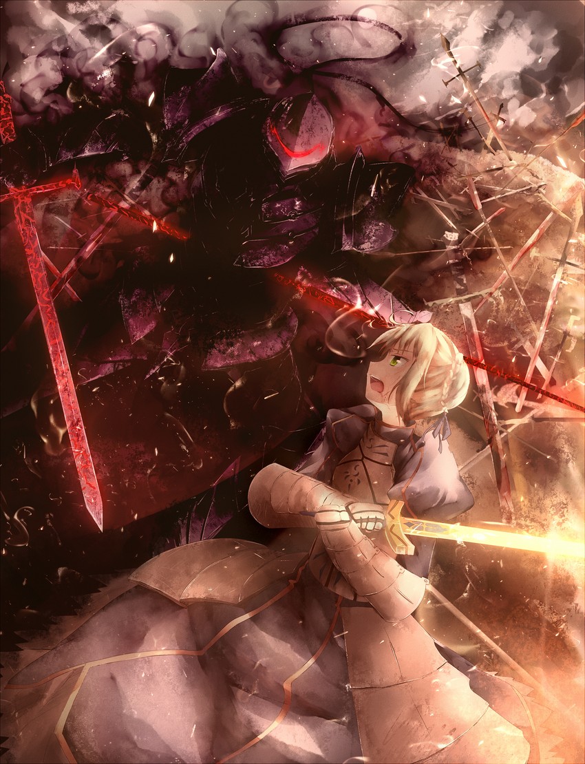 artoria pendragon, saber, and berserker (fate and 1 more) drawn by jebura