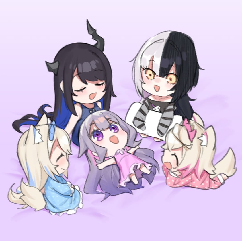 shiori novella, nerissa ravencroft, fuwawa abyssgard, mococo abyssgard, and koseki bijou (hololive and 1 more) drawn by dasdokter