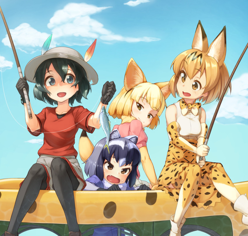 serval, kaban, common raccoon, and fennec (kemono friends) drawn by kuroneko_shiro
