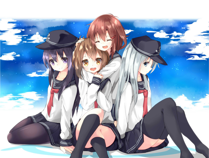 hibiki, inazuma, ikazuchi, and akatsuki (kantai collection) drawn by hamaru_(s5625t)