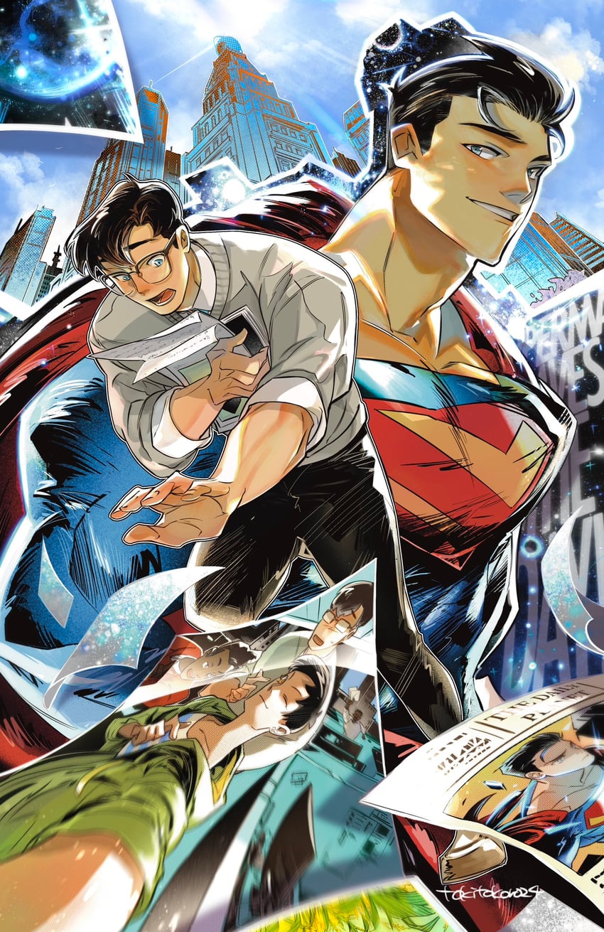 superman, clark kent, lois lane, and jimmy olsen (dc comics and 2 more) drawn by tokitokororo