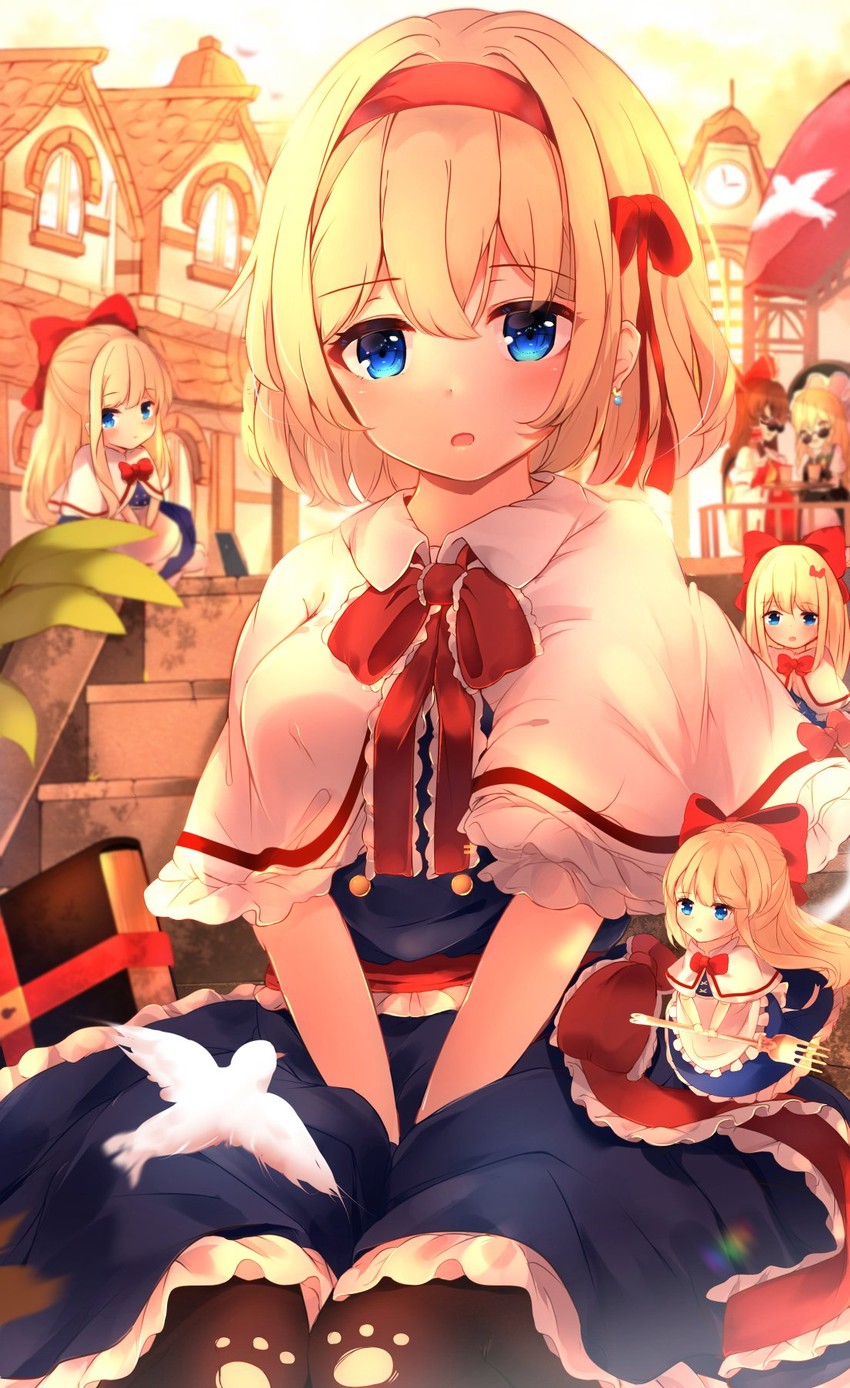 hakurei reimu, kirisame marisa, alice margatroid, and shanghai doll (touhou) drawn by shangurira