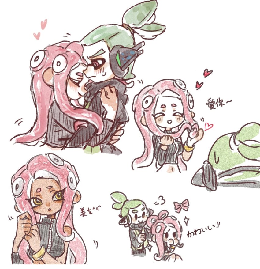 inkling player character, octoling player character, octoling girl, inkling boy, agent 8, and 1 more (splatoon and 2 more) drawn by gucandiyi52092