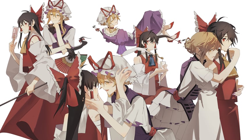 hakurei reimu and yakumo yukari (touhou) drawn by zy_(zyyyyyyy9)