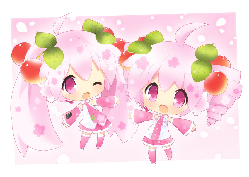 hatsune miku, kasane teto, sakura miku, and sakura teto (vocaloid and 1 more) drawn by hahifuhe