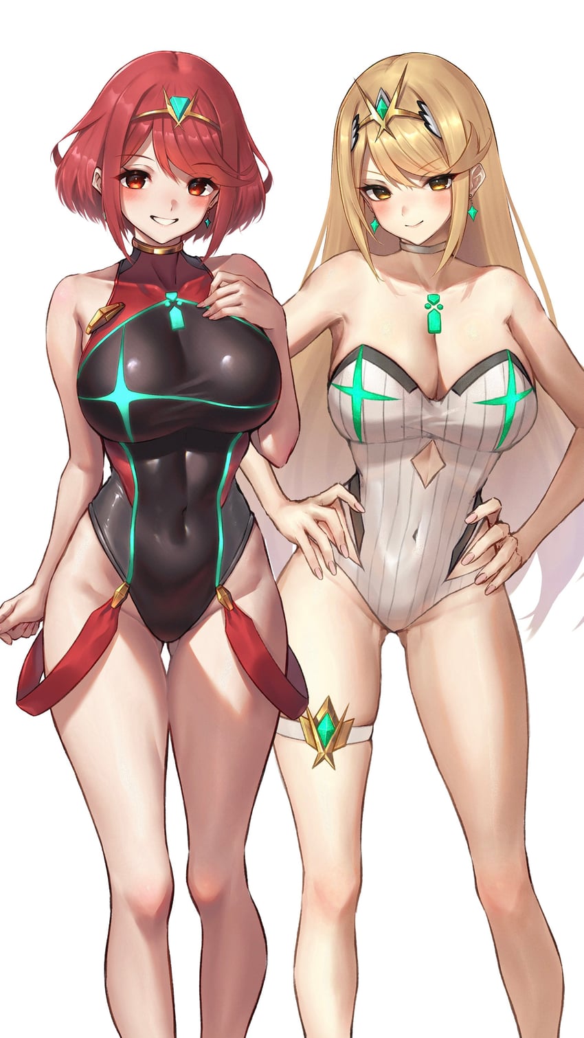 pyra and mythra (xenoblade chronicles and 1 more) drawn by hakusai_(hksicabb)