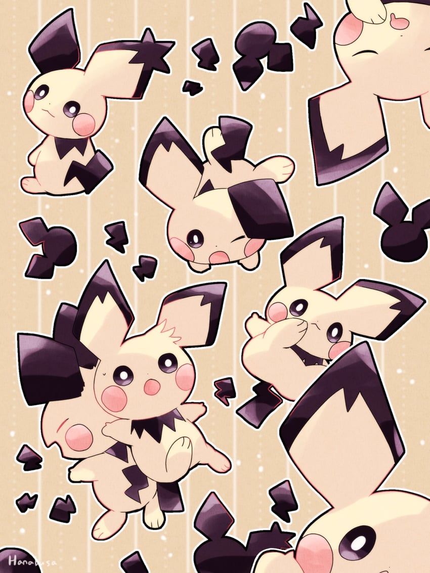 pichu, spiky-eared pichu, and pichu brothers (pokemon) drawn by hanabusaoekaki