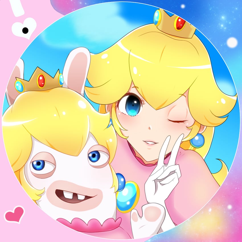 rabbid and rabbid peach (mario and 2 more) drawn by mai_(shayu345)